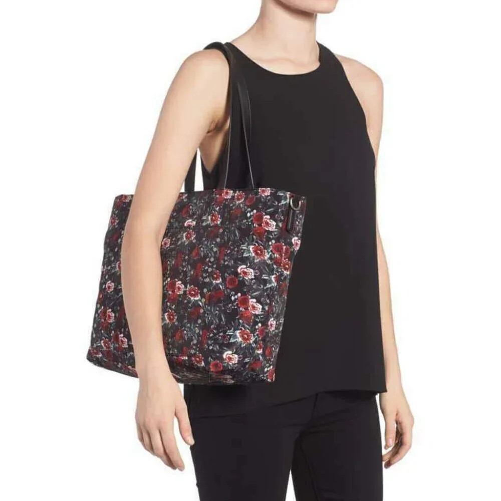 Rebecca Minkoff Baby Diaper Bag Large Black Nylon Tote w/ Floral Changing Pad